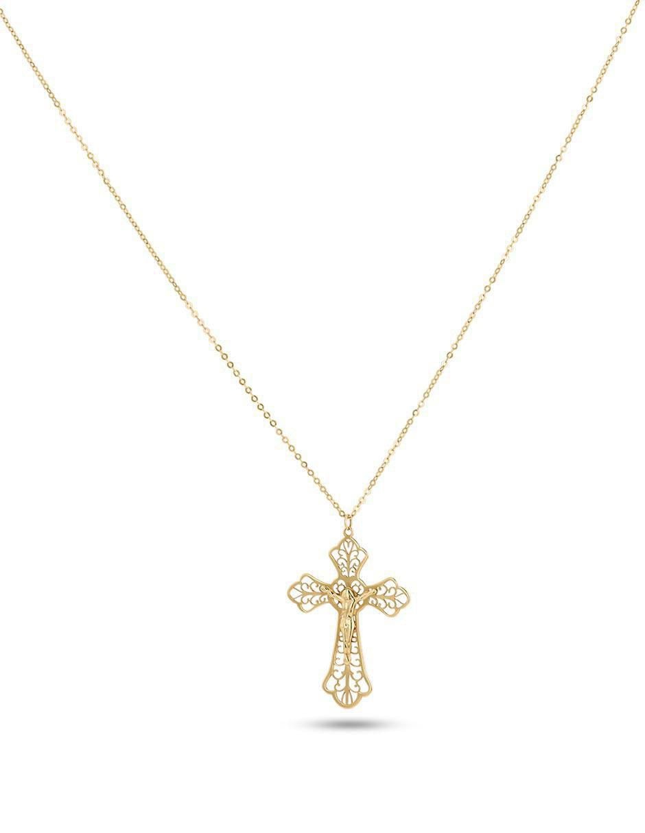 Collar con dije de cruz de oro amarillo 14 k