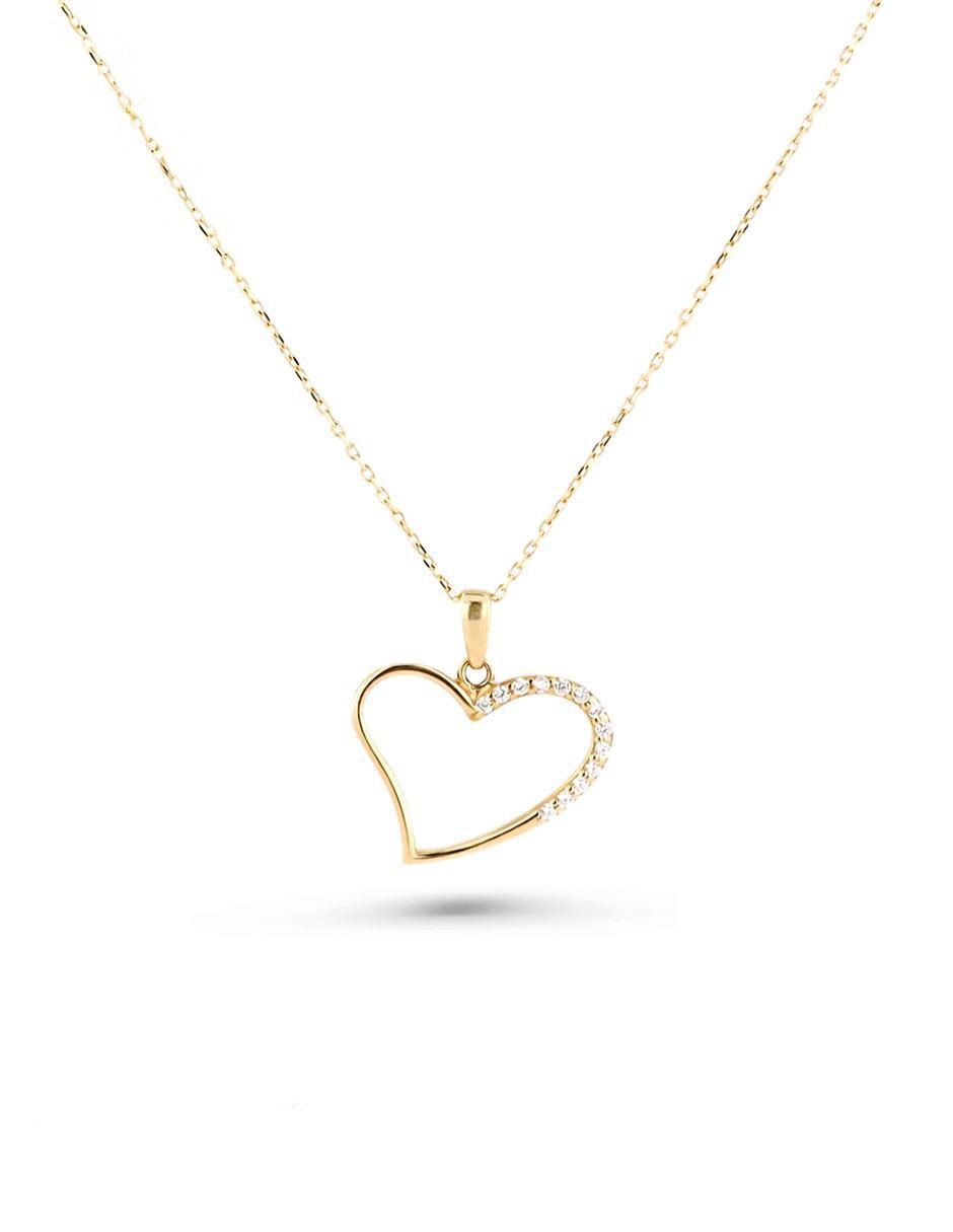 Collar con dije de corazón de oro amarillo 14 k