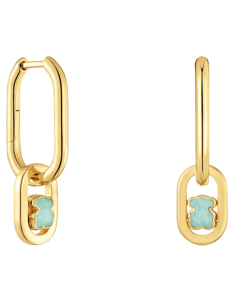 Aretes de Aro oso Camille de plata P 925 con acabado baño de oro amazonita