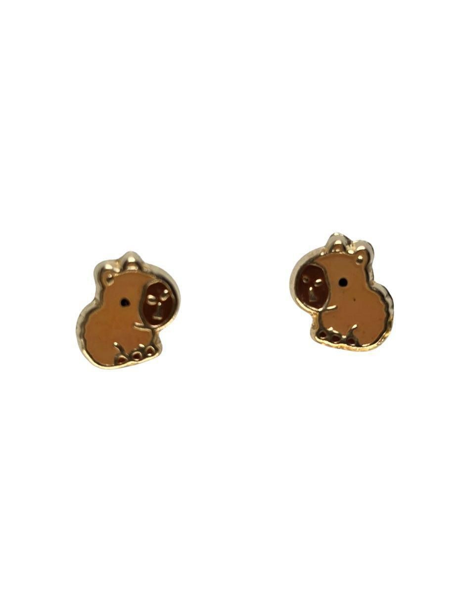 Broqueles de capibara de oro 14 k con acabado esmaltado