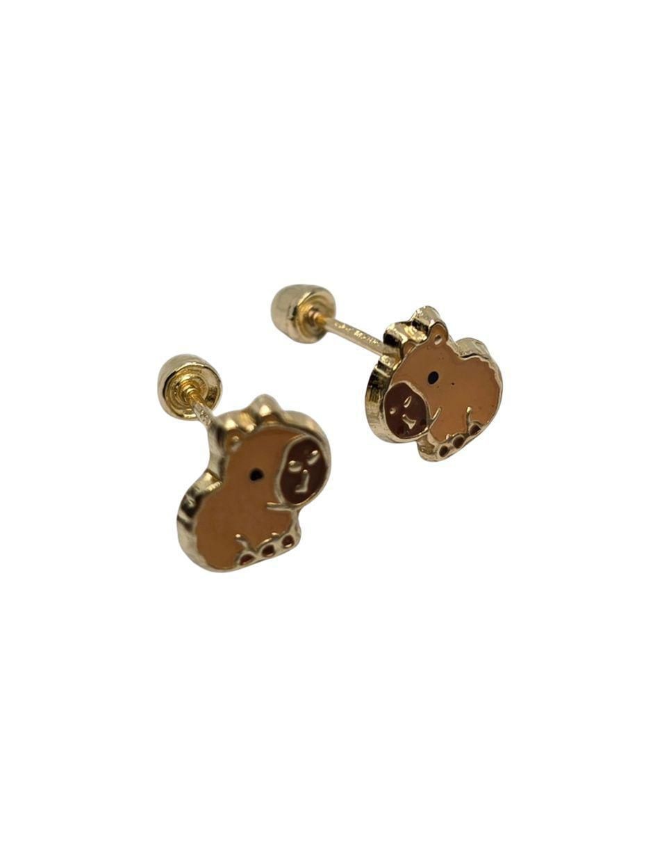 Broqueles de capibara de oro 14 k con acabado esmaltado 2