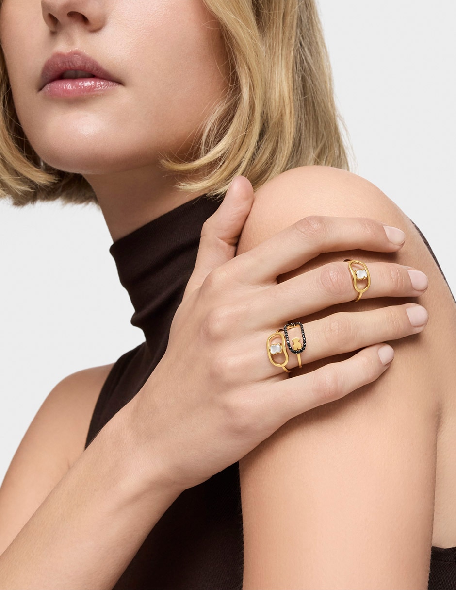 Anillo con gema de oso Camille de plata P 925 espinela con acabado baño de oro 5