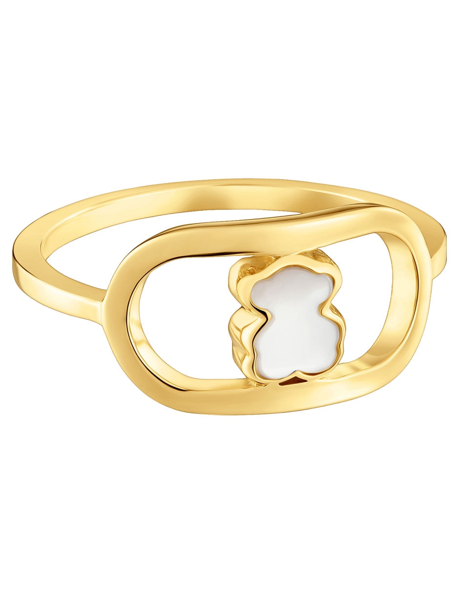 Anillo de oso de plata P 925 nácar con acabado baño de oro 2