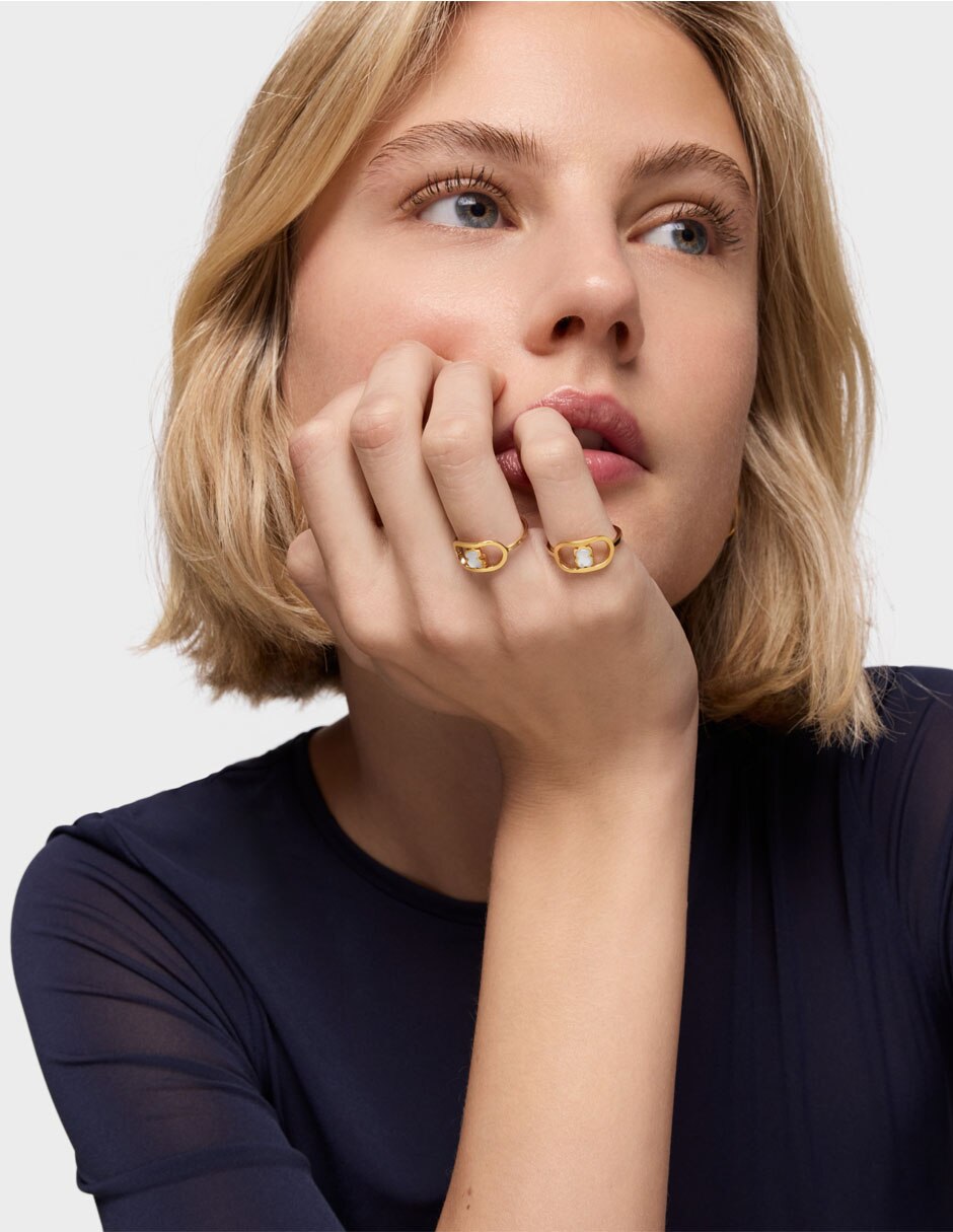 Anillo de oso de plata P 925 nácar con acabado baño de oro 5