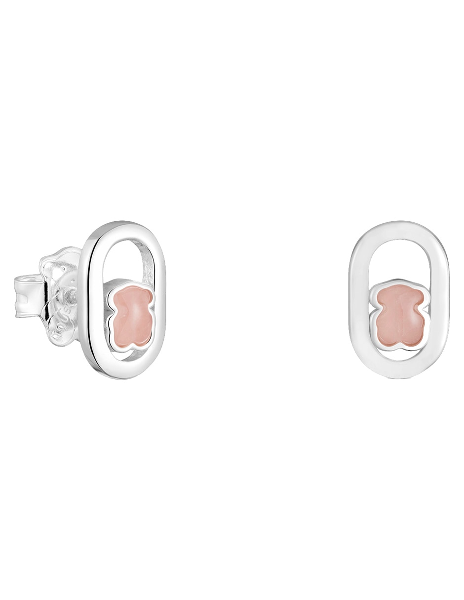 Broqueles de oso Camille de plata p 925 con acabado brillante cuarzo rosa Broqueles de oso Camille de plata p 925 con acabado brillante cuarzo rosa