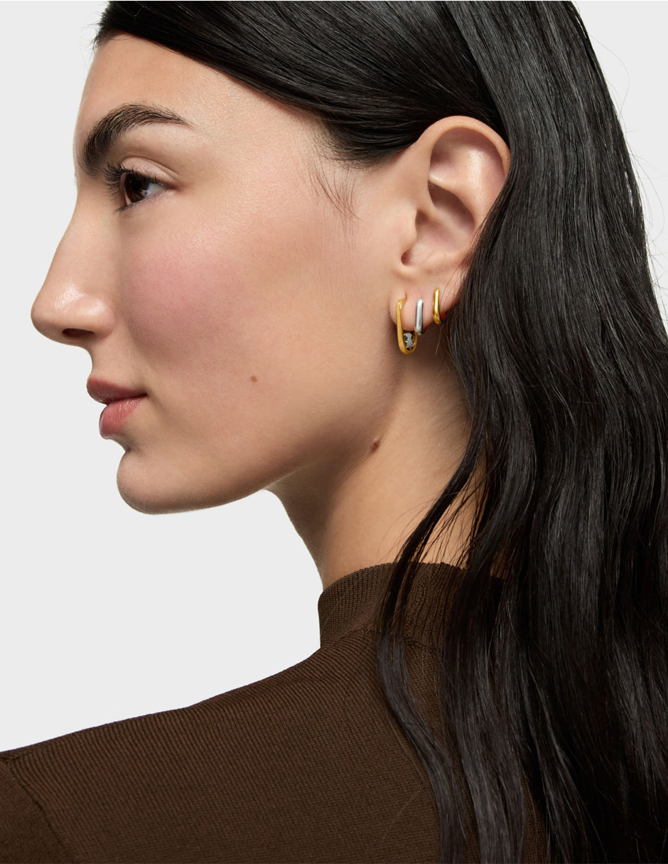 Aretes de aro de oso Camille de plata P 925 con acabado baño de oro 5