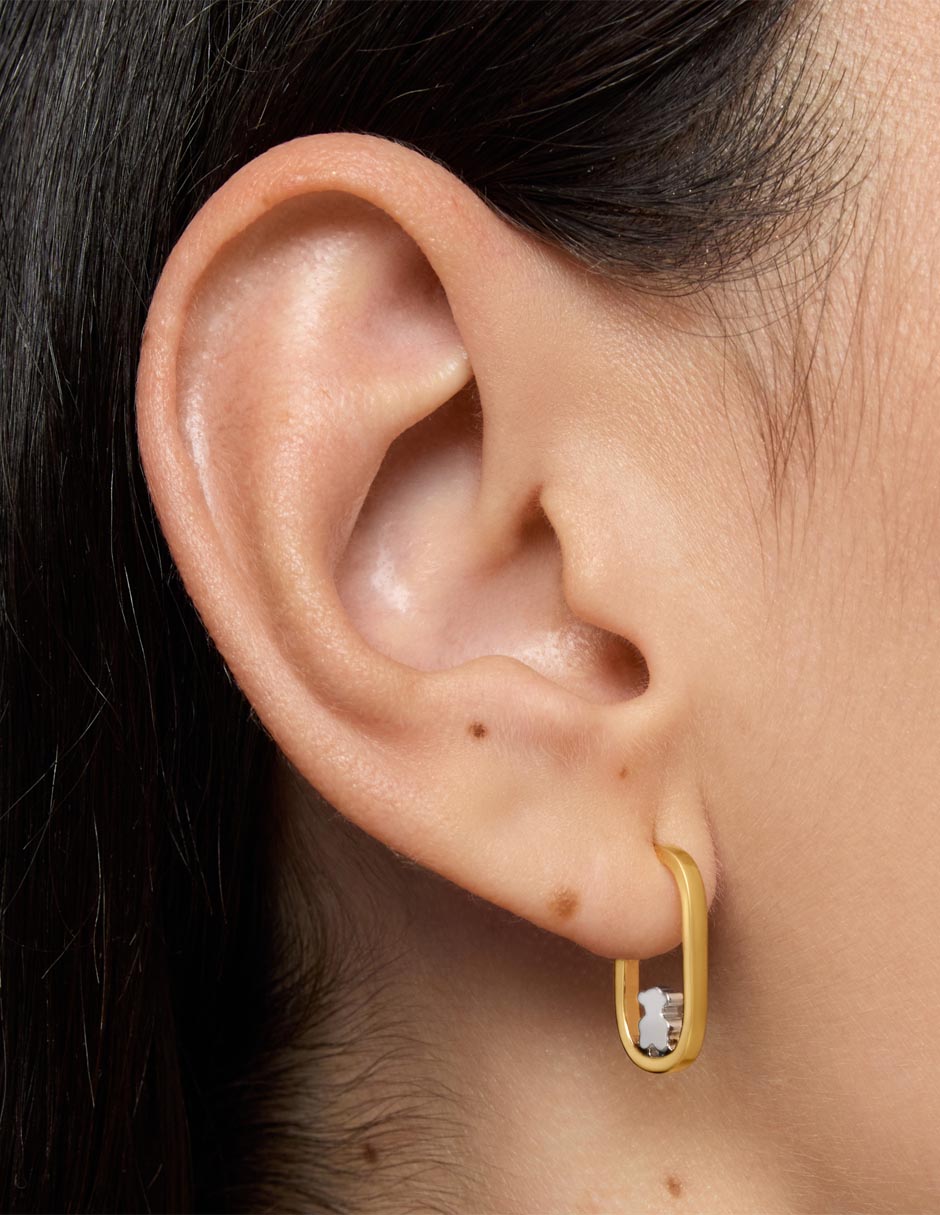 Aretes de aro de oso Camille de plata P 925 con acabado baño de oro 6