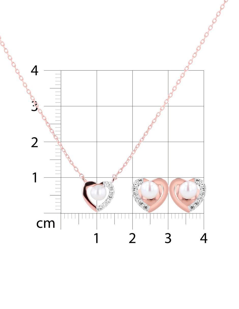 Aretes y collar de corazón de oro rosa 14 K diamante 5