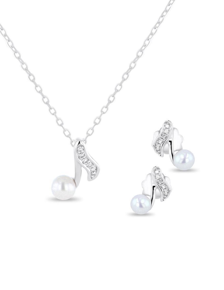 Aretes y collar de música de oro blanco 14 K diamante