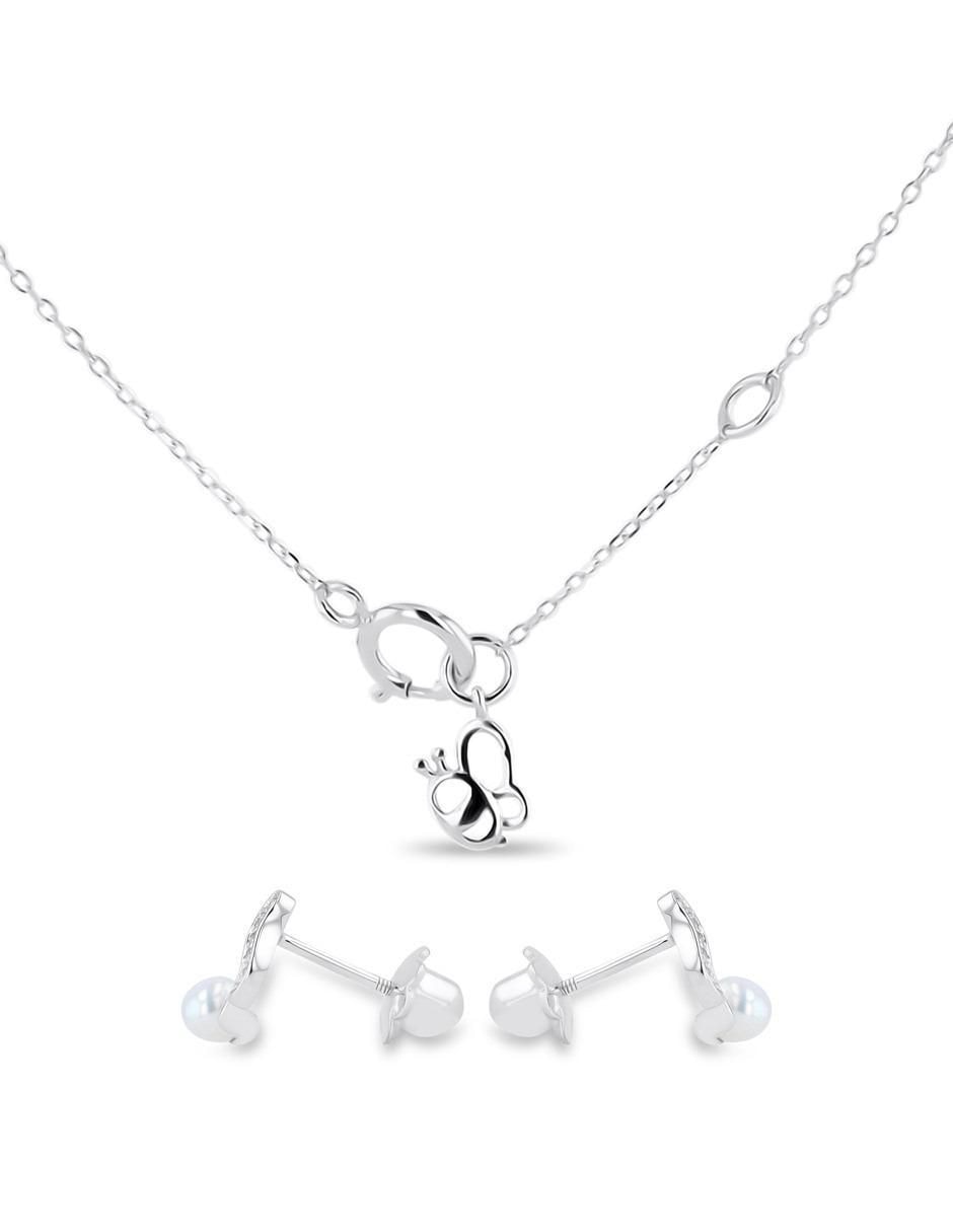 Aretes y collar de música de oro blanco 14 K diamante 3