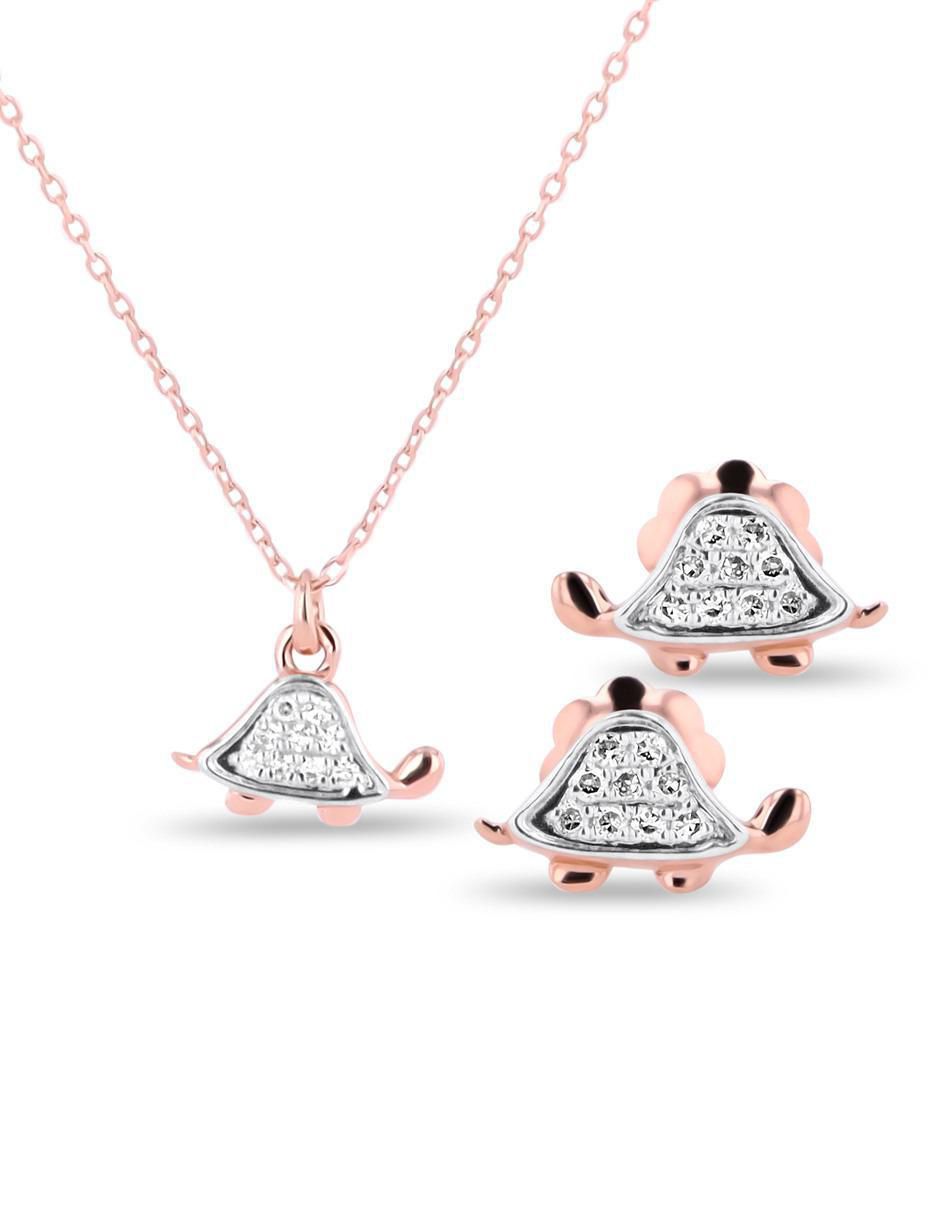 Aretes y collar de tortuga de oro rosa 14 K diamante