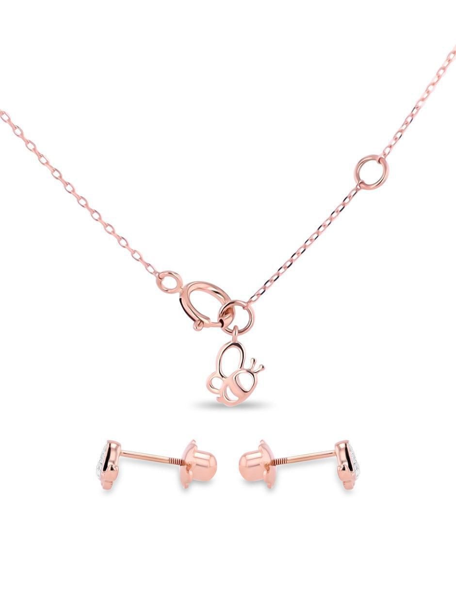 Aretes y collar de tortuga de oro rosa 14 K diamante 3