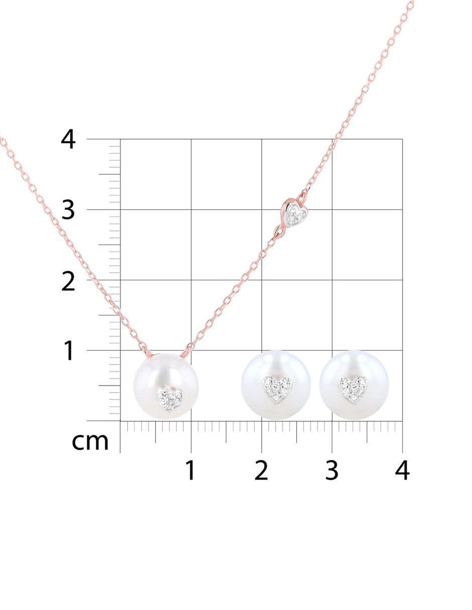 Aretes y collar de corazón de oro rosa 14 K diamante 5