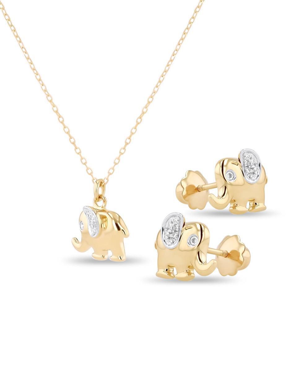 Aretes y collar de elefante de oro amarillo 14 K diamante 2