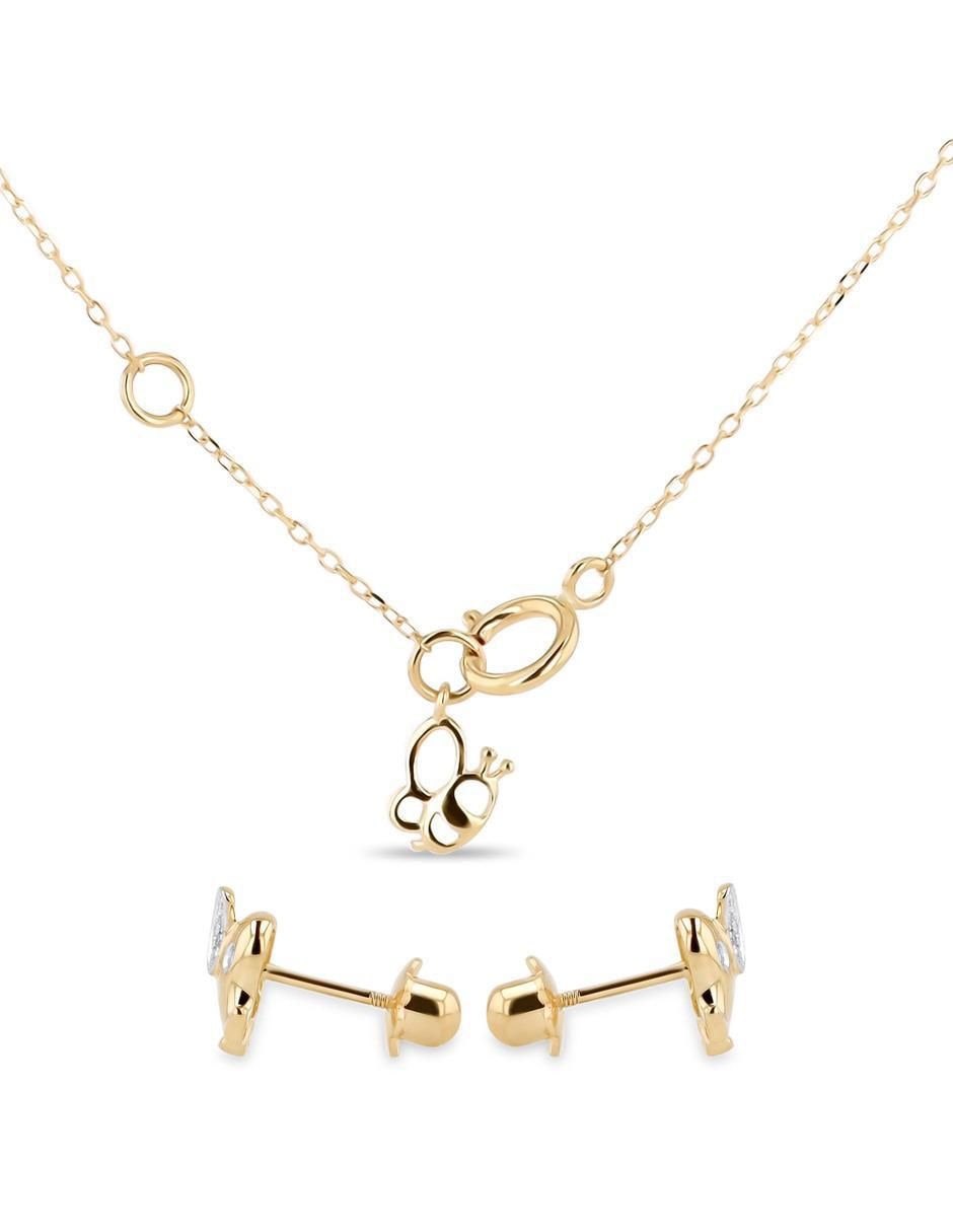 Aretes y collar de elefante de oro amarillo 14 K diamante 3