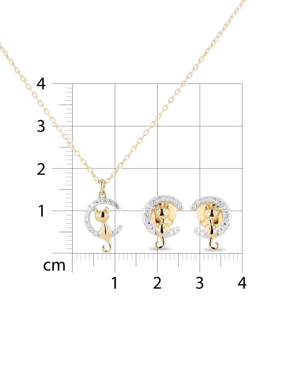 Aretes y collar de gato de oro amarillo 14 K diamante 5