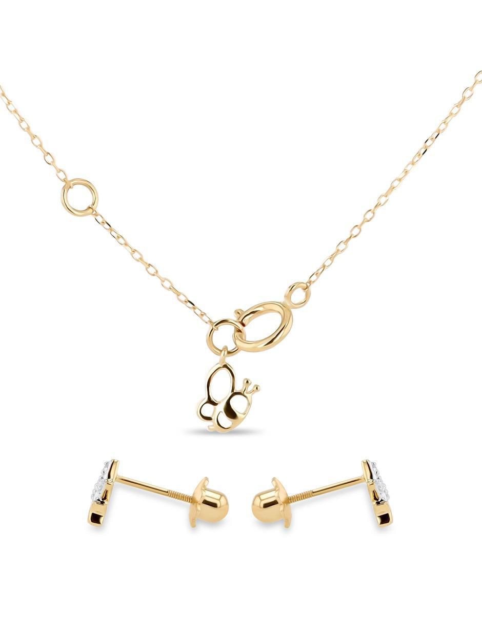 Aretes y collar de estrella de oro amarillo 14 K diamante