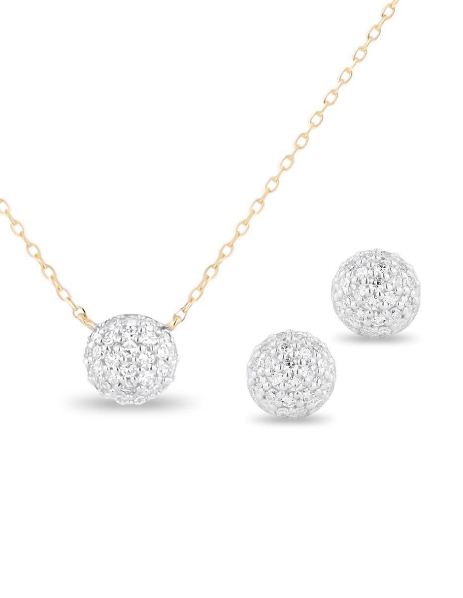 Aretes y collar de redonda de oro amarillo 14 K diamante