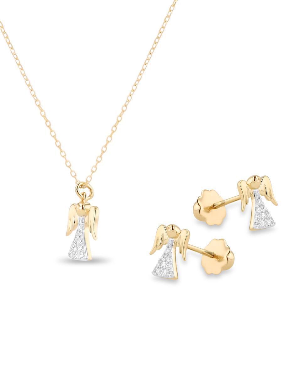 Aretes y collar de angel de oro amarillo 14 K diamante 2