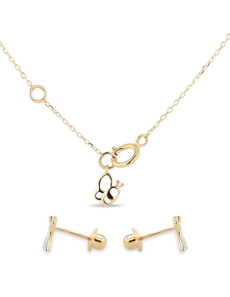 Aretes y collar de angel de oro amarillo 14 K diamante 3