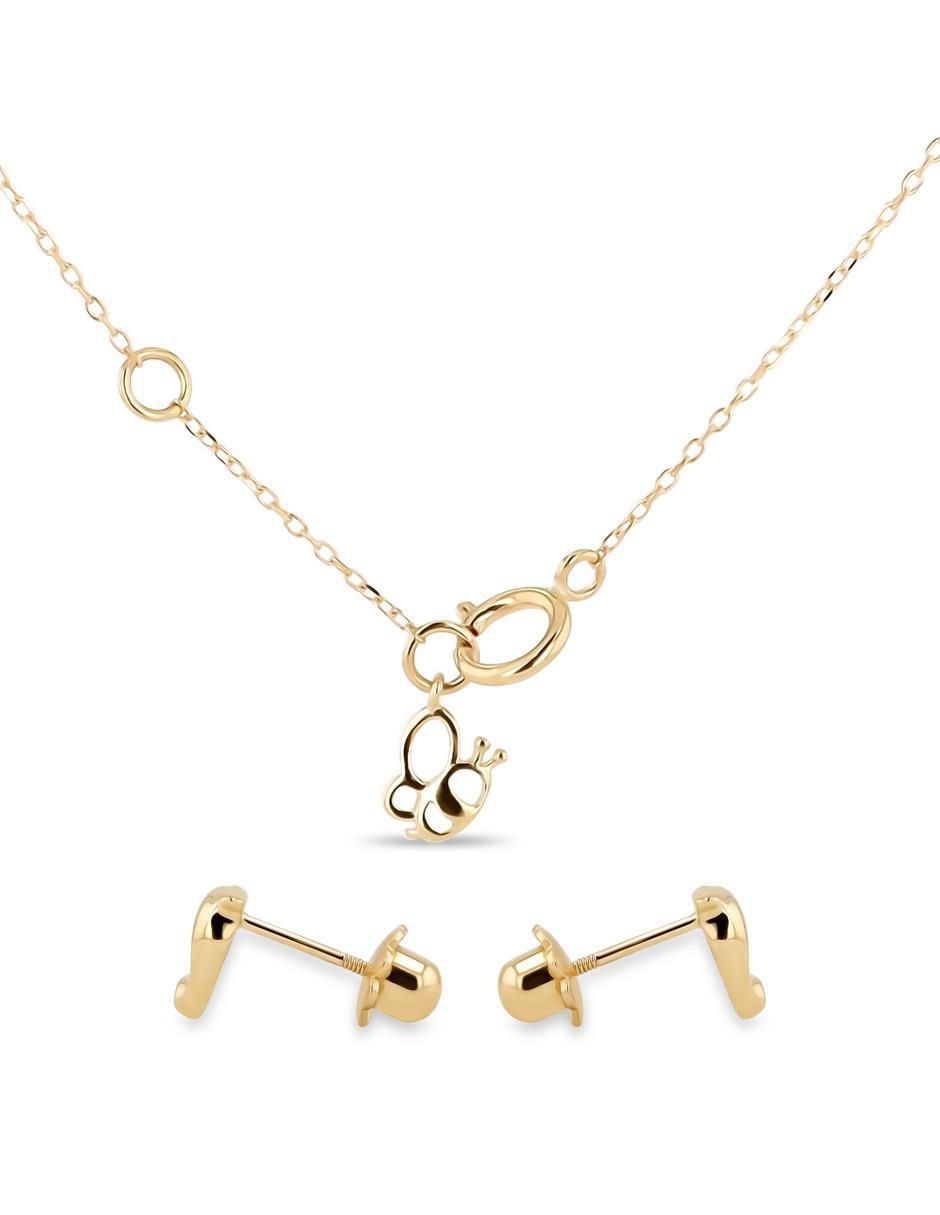 Aretes y collar de corazón de oro amarillo 14 K diamante 3