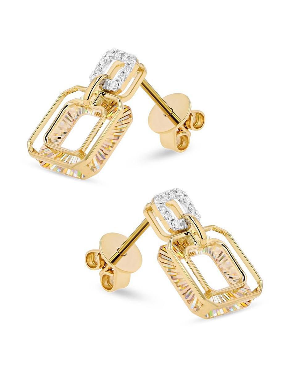 Broqueles de cuadrada de oro amarillo 14 k con acabado brillante diamante 2