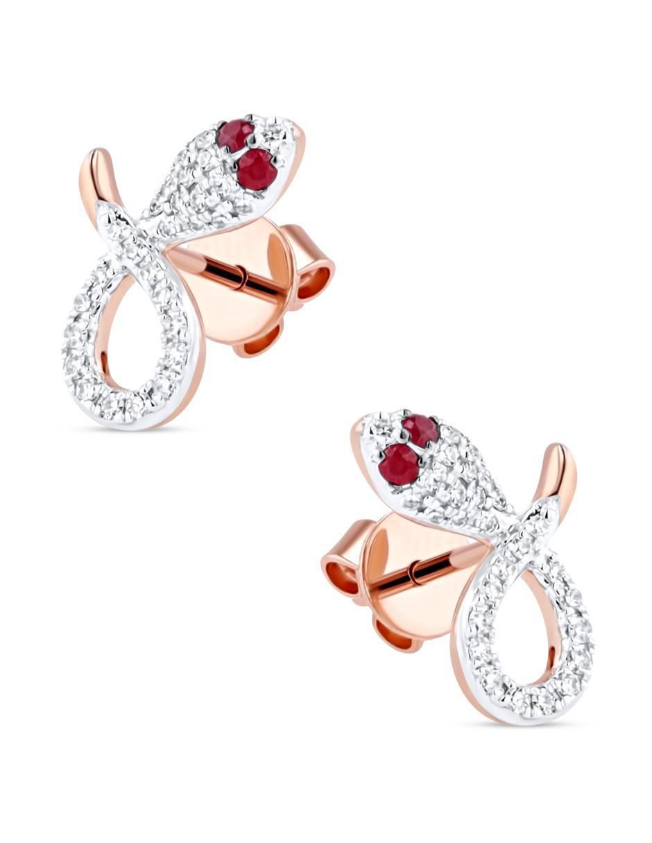 Broqueles de serpiente de oro rosa 14 k con acabado brillante diamante 2