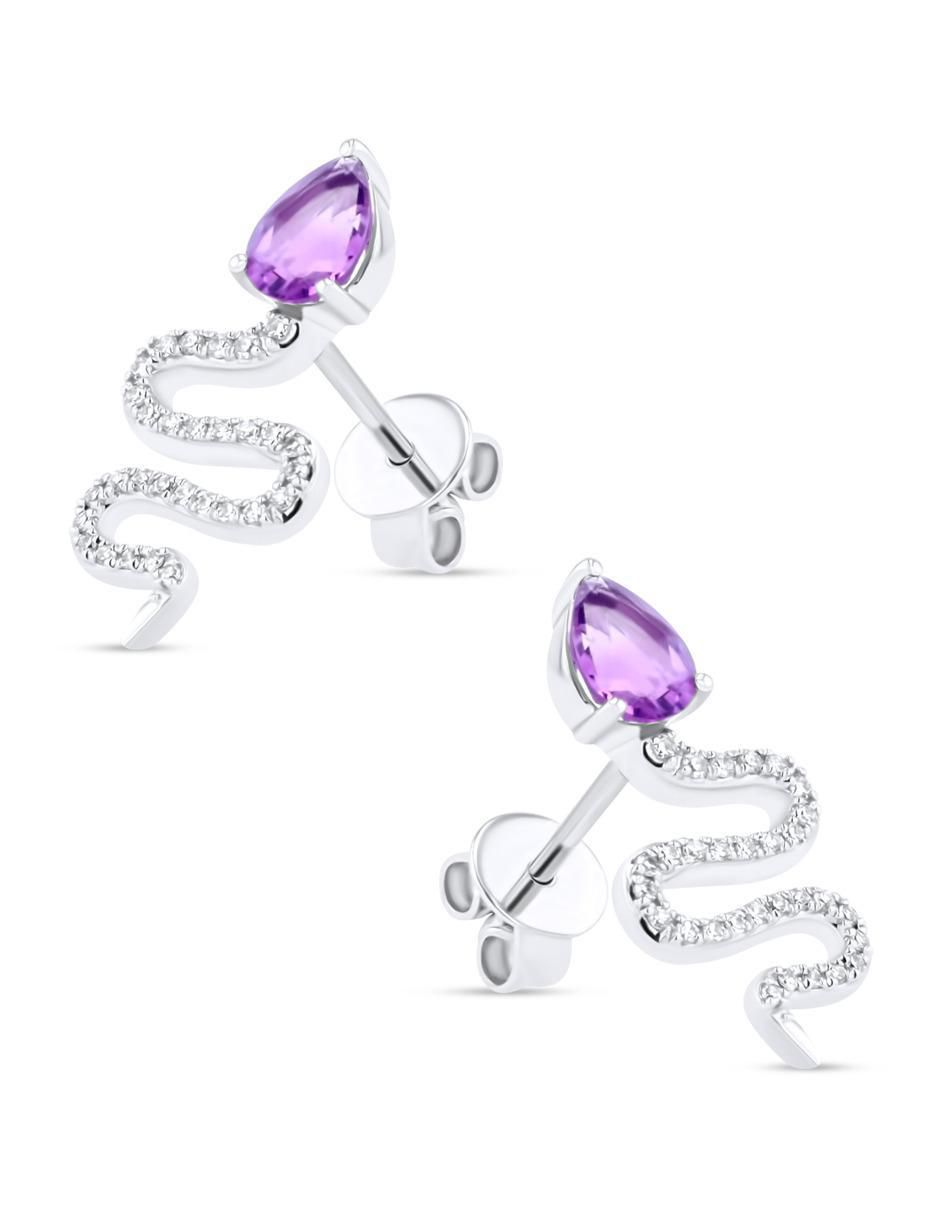 Broqueles de serpiente de oro blanco 14 k con acabado brillante diamante 2