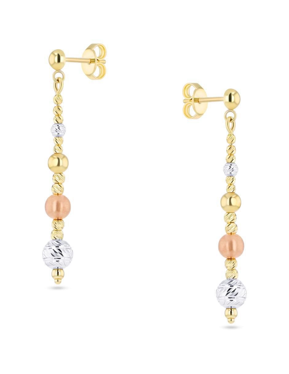 Aretes corto de esfera de oro florentino 14 k con acabado brillante 2