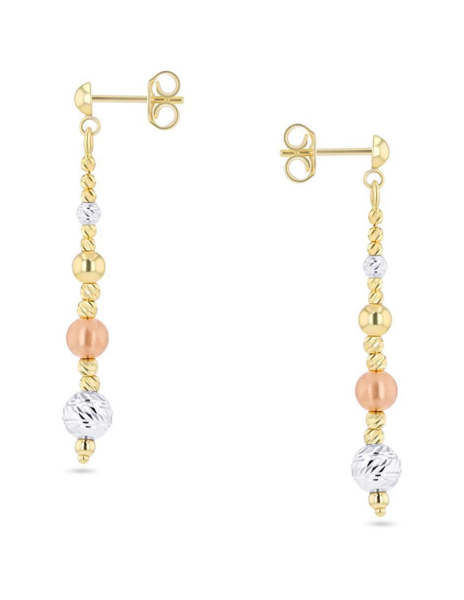 Aretes corto de esfera de oro florentino 14 k con acabado brillante 3