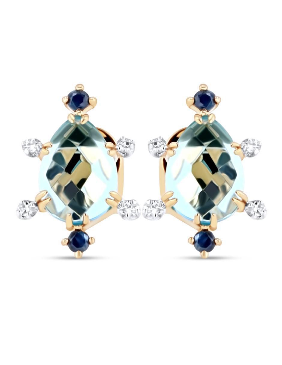 Aretes corto de gota de oro amarillo 14 k con acabado brillante diamante Aretes corto de gota de oro amarillo 14 k con acabado brillante diamante