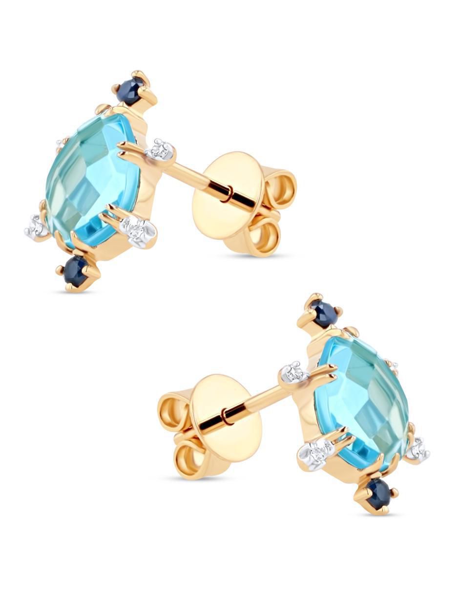 Aretes corto de gota de oro amarillo 14 k con acabado brillante diamante 2