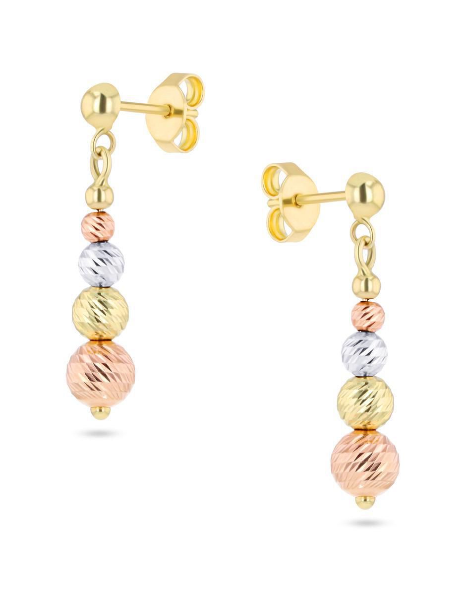 Aretes cortos de esfera de oro florentino 14 k con acabado brillante 2
