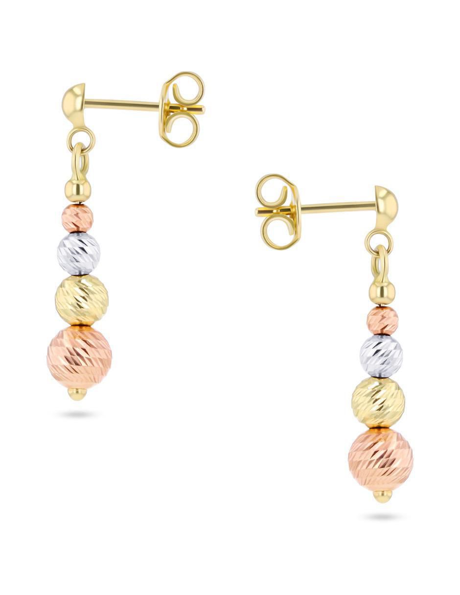 Aretes cortos de esfera de oro florentino 14 k con acabado brillante 3