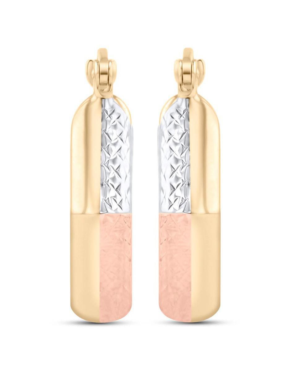 Arracadas de hexagonal de oro florentino 14 k con acabado brillante Arracadas de hexagonal de oro florentino 14 k con acabado brillante
