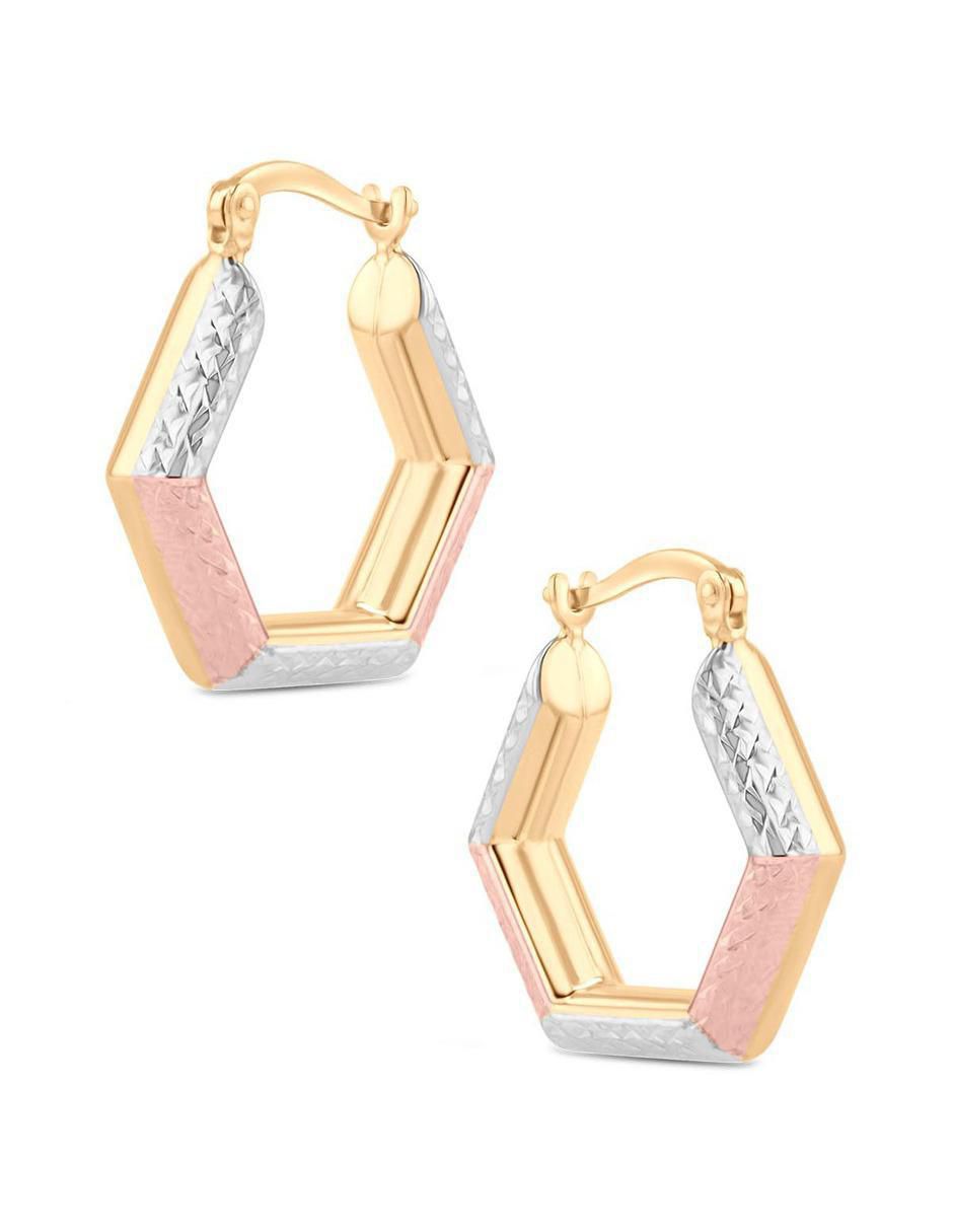 Arracadas de hexagonal de oro florentino 14 k con acabado brillante 2