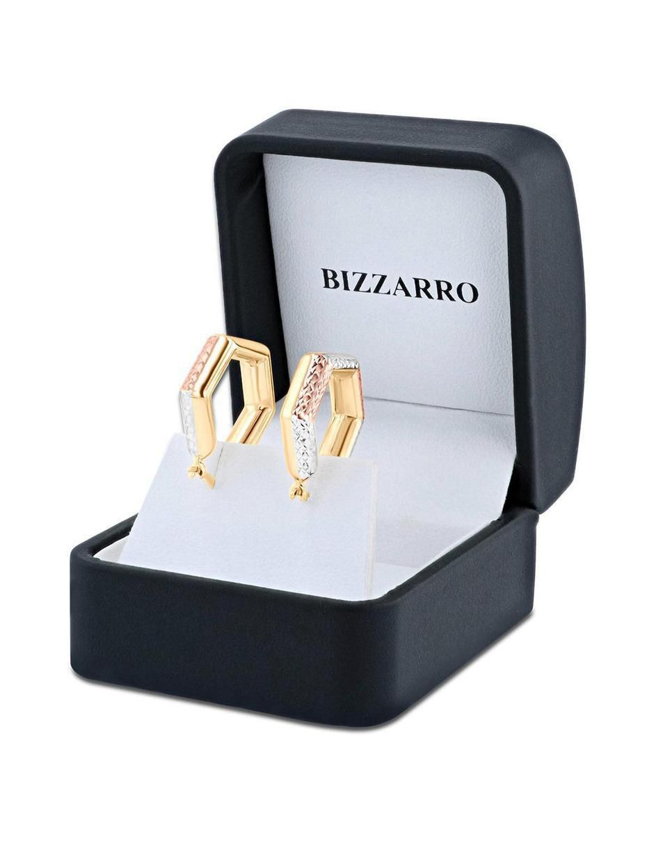 Arracadas de hexagonal de oro florentino 14 k con acabado brillante 4