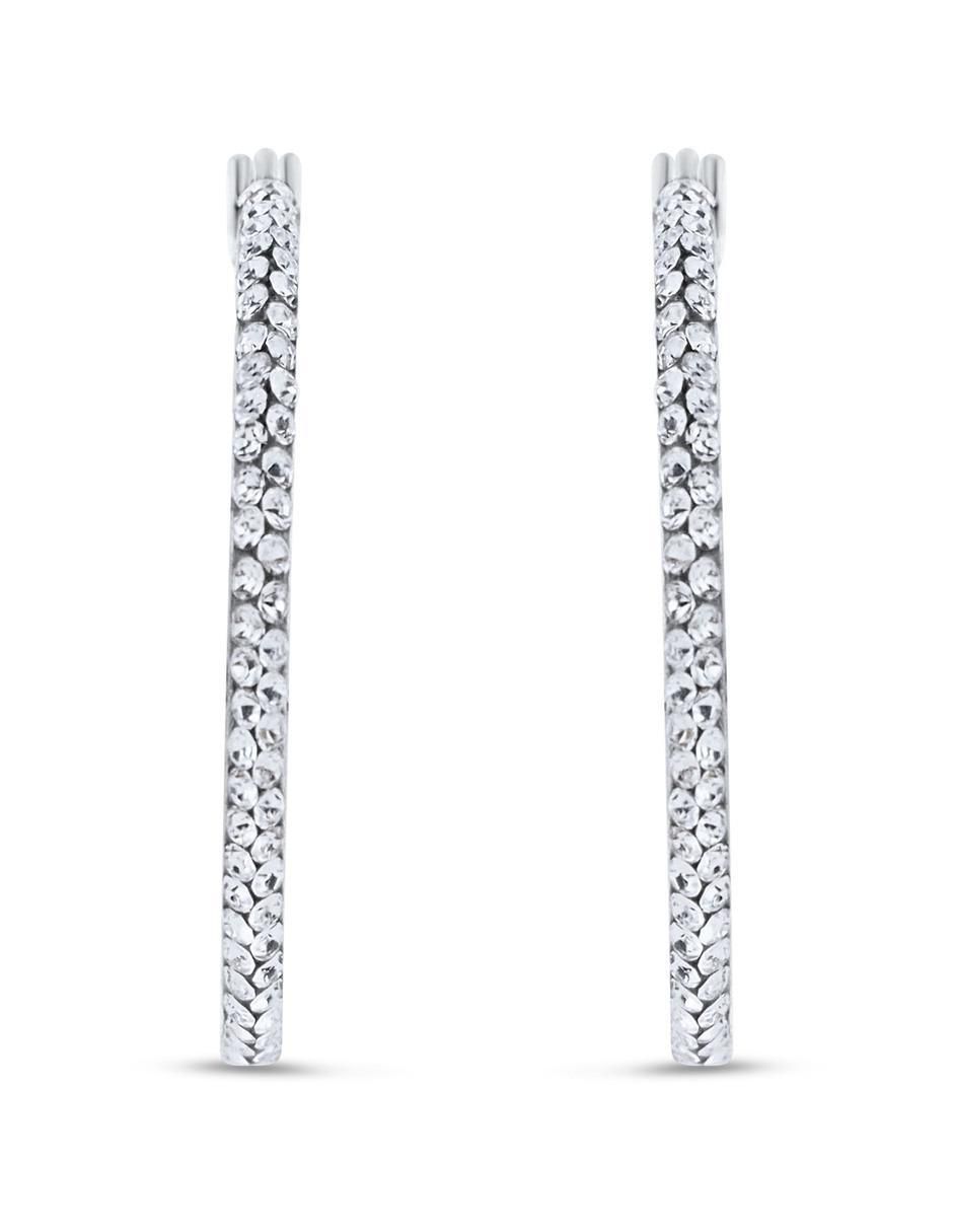 Arracadas circulares de oro blanco 14 k con acabado brillante zirconia Arracadas circulares de oro blanco 14 k con acabado brillante zirconia