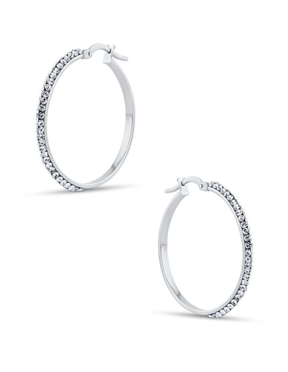 Arracadas circulares de oro blanco 14 k con acabado brillante zirconia 2