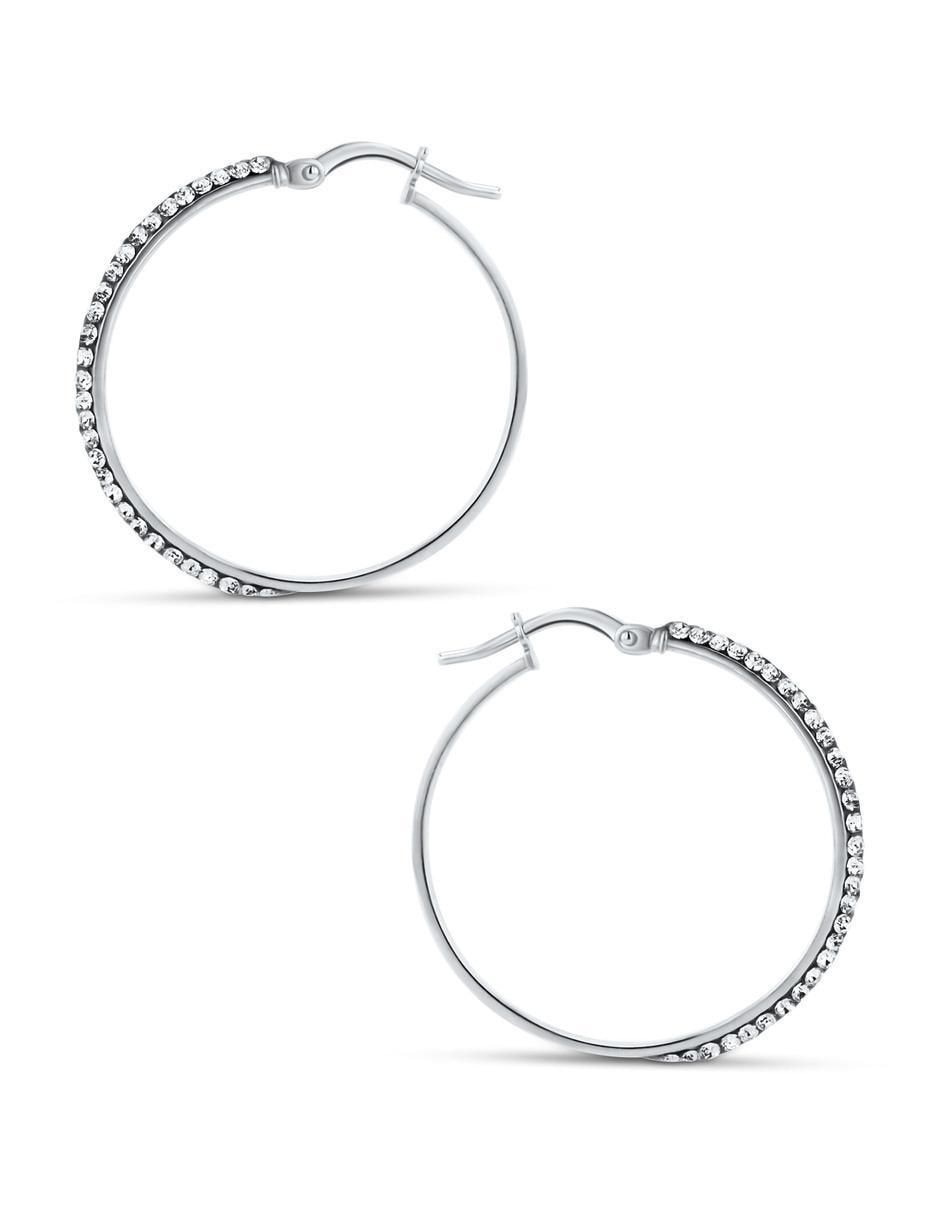 Arracadas circulares de oro blanco 14 k con acabado brillante zirconia 3