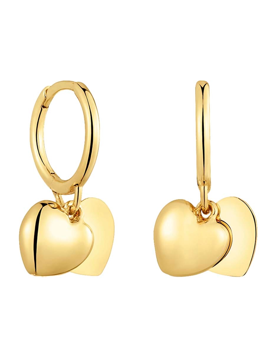 Aretes huggies de corazón Flechazo de oro amarillo 14 k con acabado brillante Aretes huggies de corazón Flechazo de oro amarillo 14 k con acabado brillante