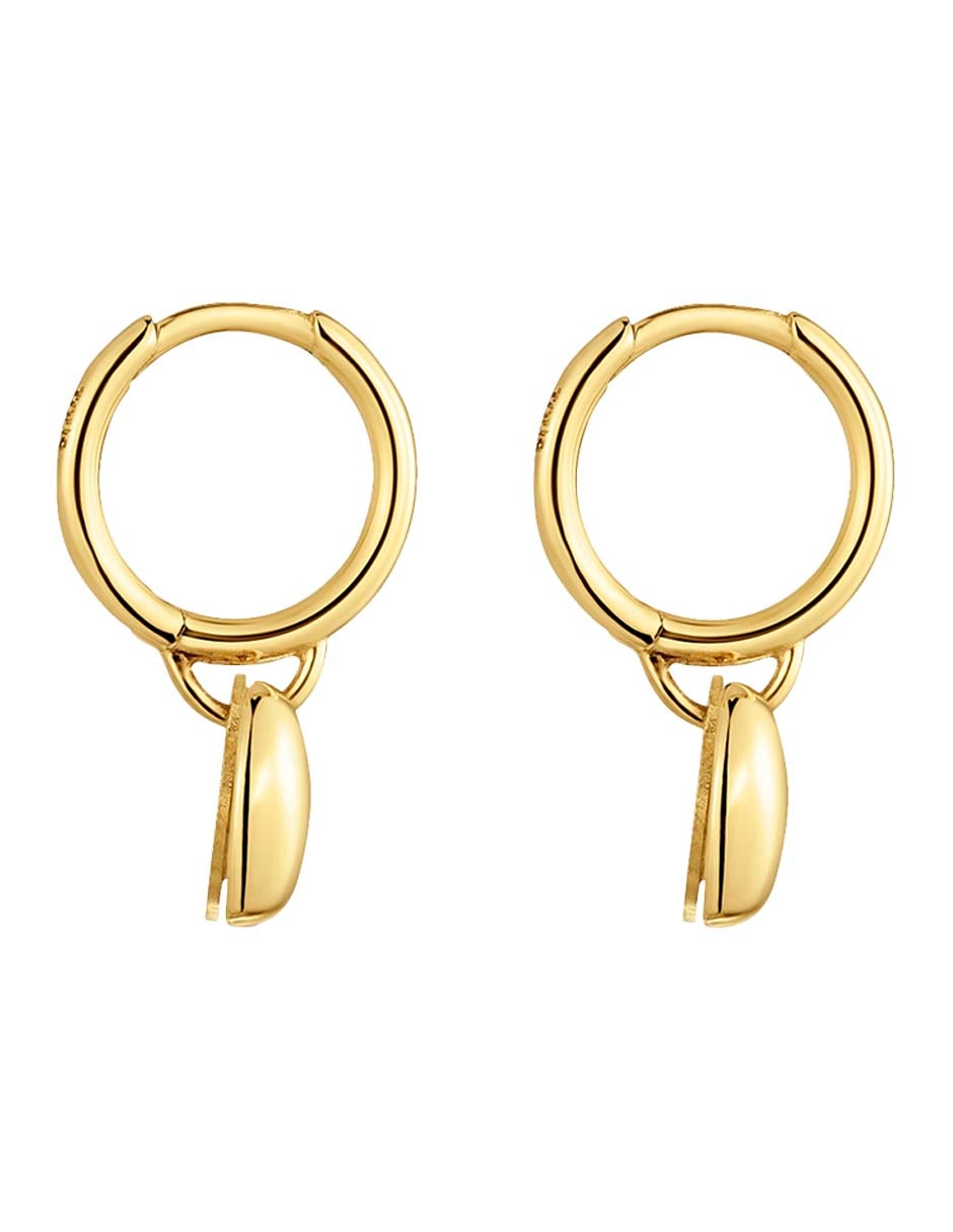 Aretes huggies de corazón Flechazo de oro amarillo 14 k con acabado brillante 2
