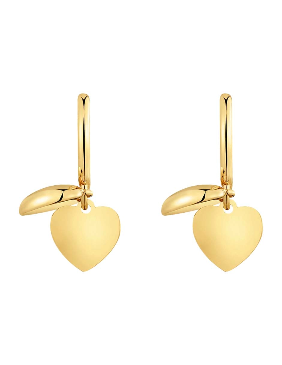 Aretes huggies de corazón Flechazo de oro amarillo 14 k con acabado brillante 3