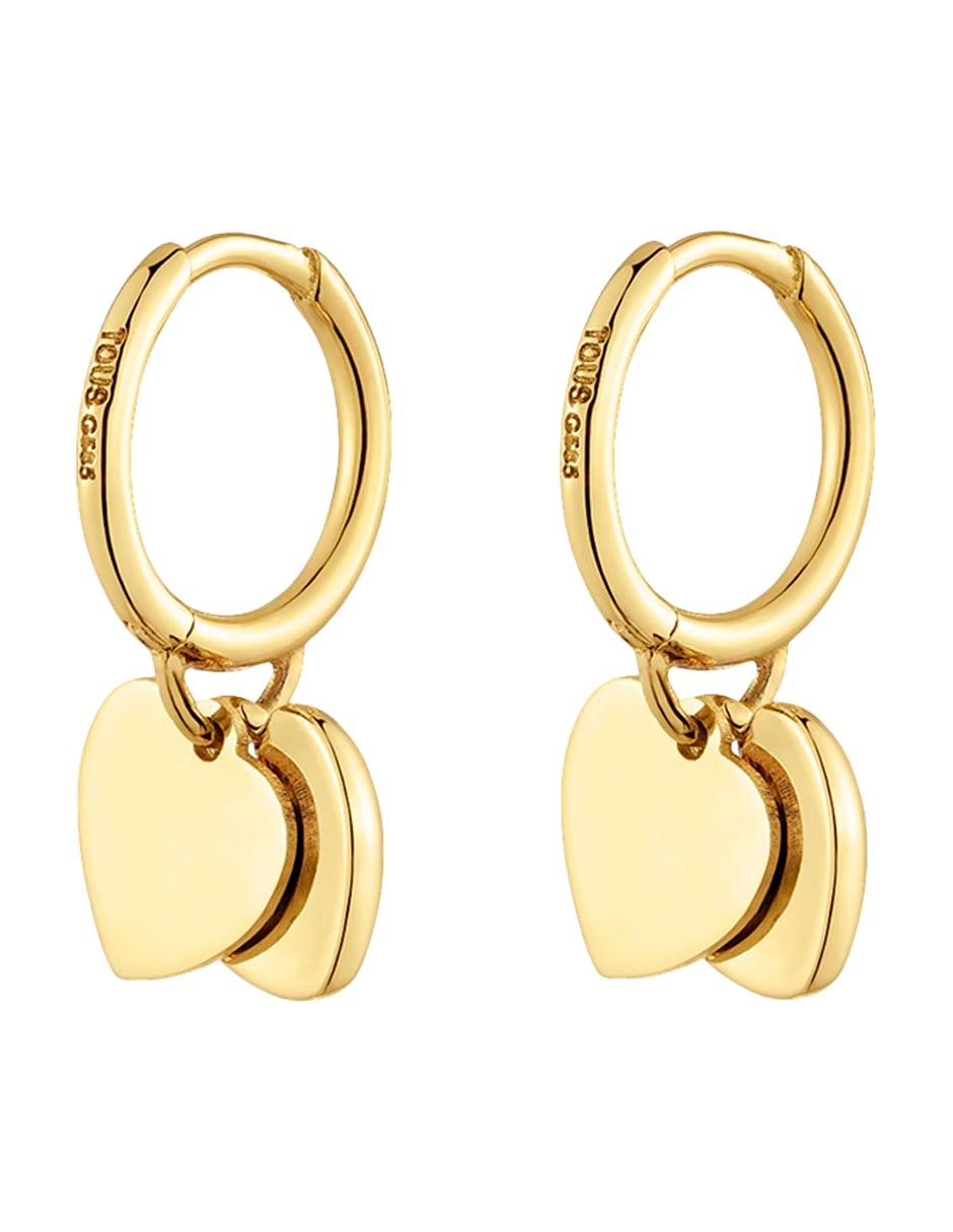 Aretes huggies de corazón Flechazo de oro amarillo 14 k con acabado brillante 4