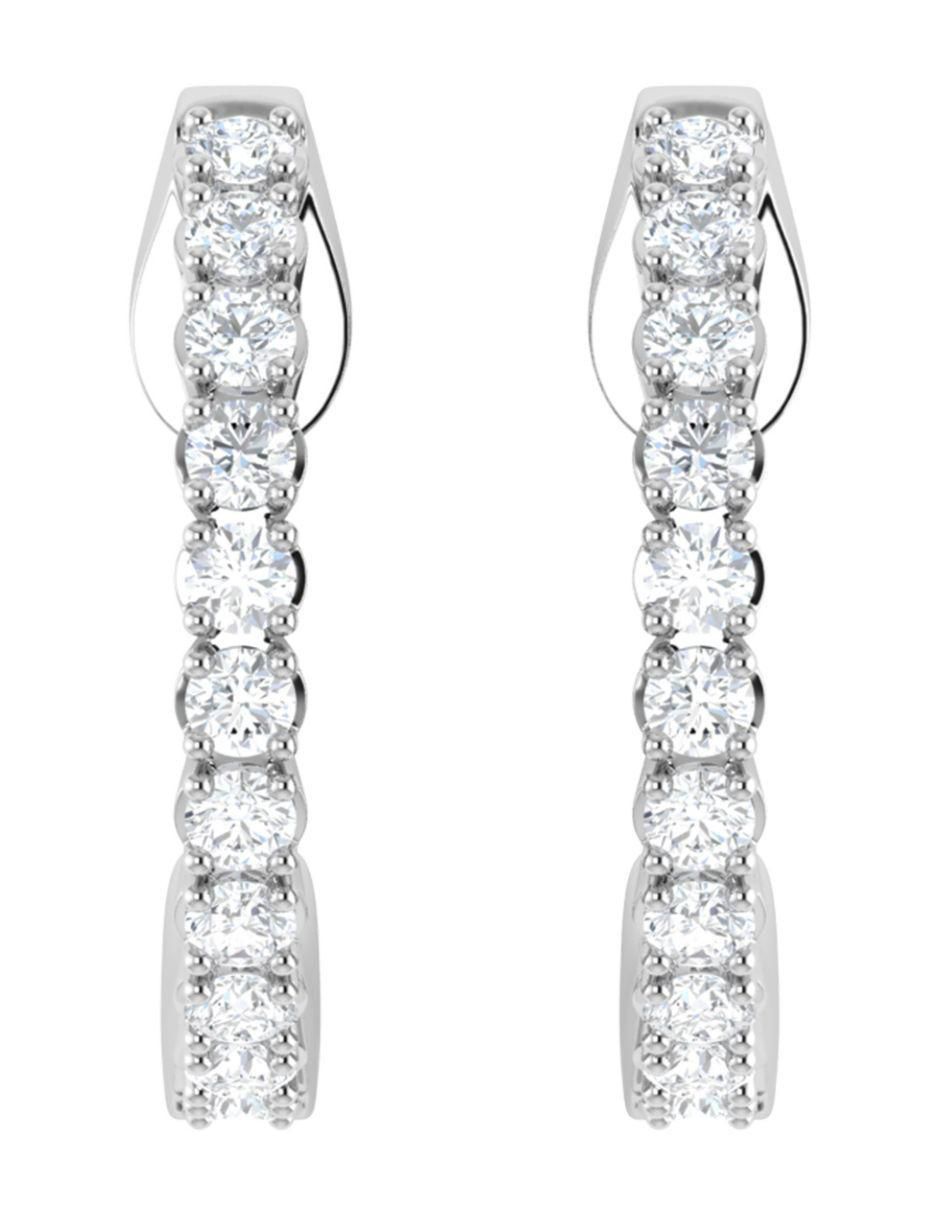 Arracadas de oro blanco 14 K con acabado pulido diamante Arracadas de oro blanco 14 K con acabado pulido diamante