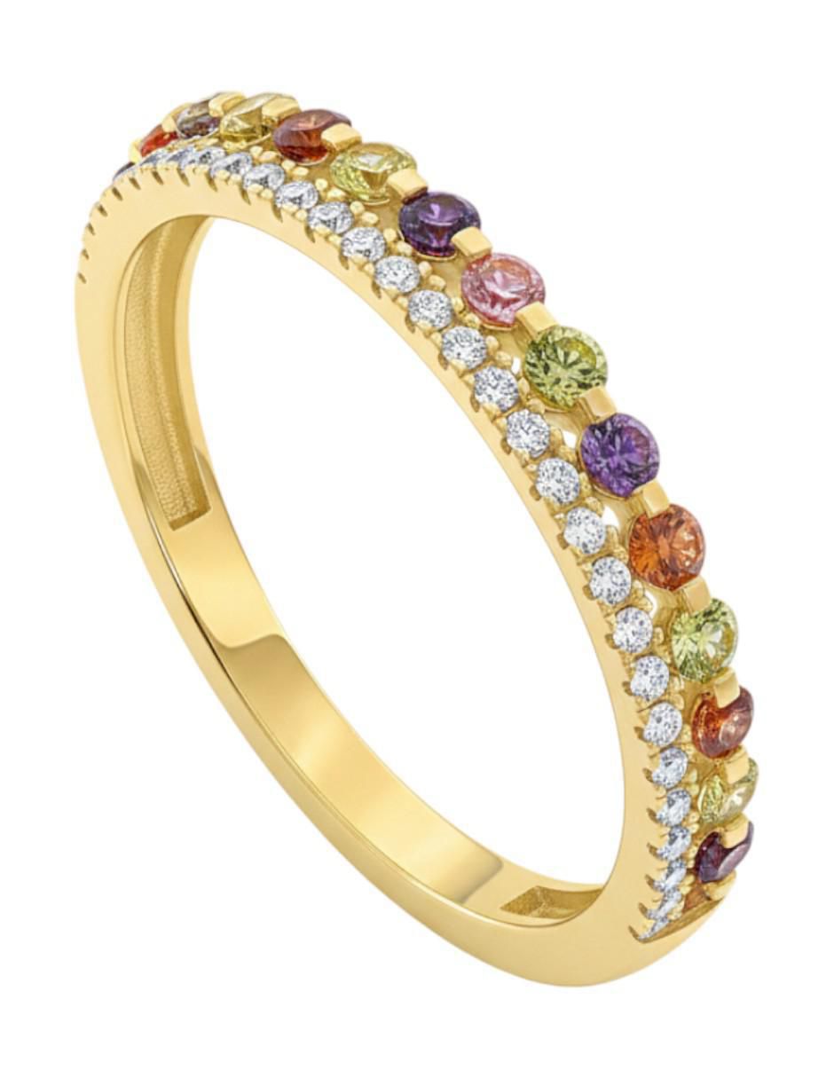 Anillo circular 10 k de oro amarillo zirconia brillante