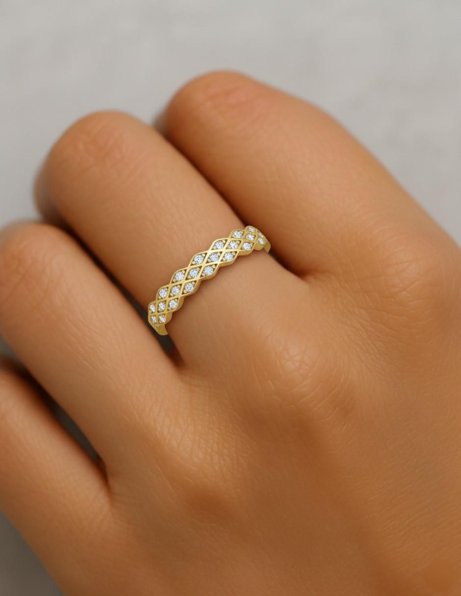 Anillo circular 10 k de oro amarillo zirconia brillante 4
