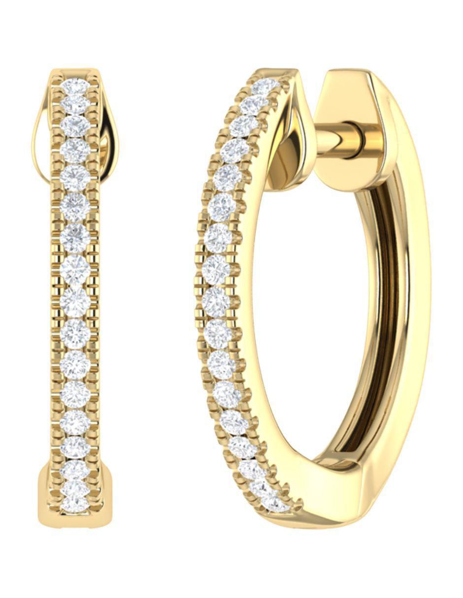 Arracadas circulares de oro amarillo 14 K con acabado brillante diamante 2
