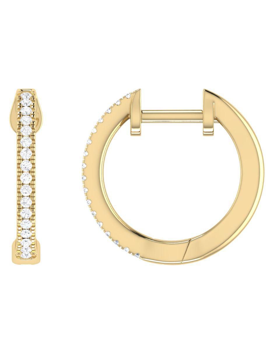 Arracadas circulares de oro amarillo 14 K con acabado brillante diamante 3
