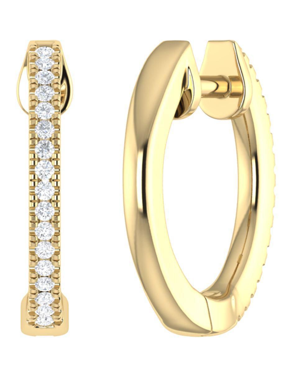 Arracadas circulares de oro amarillo 14 K con acabado brillante diamante 4